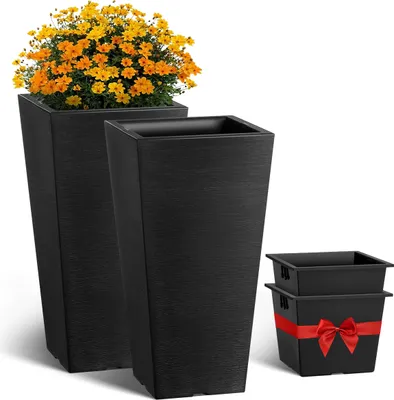 Zdjęcie produktu dla Zestaw 2 doniczek VEVOR, duża doniczka 570 mm, nowoczesny design, doniczka na werandę, taras, na zewnątrz, do wnętrz, czarna