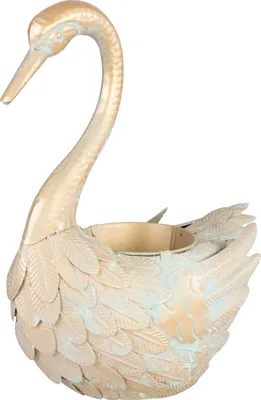 Zdjęcie produktu dla Dekoracja MagicHome Mecco, Gęś, metalowa doniczka, złota, 35x18x43 cm