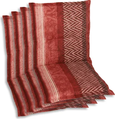 Produktbild von GO-DE Textil, Sesselauflage Niederlehner, 4er Set, Farbe: rot, Maße: 100 cm x 50 cm x 6 cm, Rueckenhoehe: 52 cm