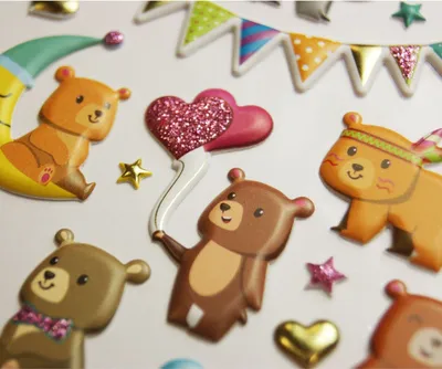 Image de Autocollants - En mousse - Ours à la fête - Paillettes