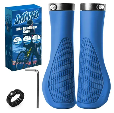 Productafbeelding van Ergonomische, antislip handvatten in blauw, geschikt voor trekkingfietsen, mountainbikes en stadsfietsen