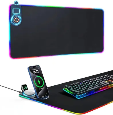 Produktbild von Gaming Mauspad RGB Mousepad Induktive Ladestationen 15W kabelloses Laden (für Büro und Zuhause, schwarz, Wireless Charger