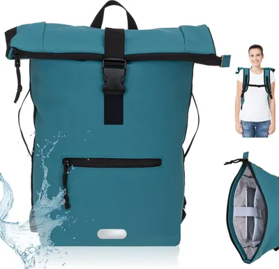 Produktbild von Rucksack Plane Time Bag Evo 24 L Kurierrucksack Roll-Top Damen Freizeitrucksack Geheimfach Brustgurt Fahrradrucksack Reiserucksack Büro Tasche Elephant 12825 Petrol Uni + f