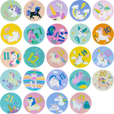 Produktbild von Oblique Unique 24 Adventskalender Sticker Zahlen Aufkleber mit Einhorn Motiven Weihnachten Basteln Weihnachtsdeko