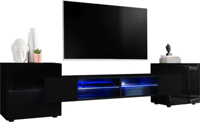 Produktbild von Komodee | TV-Schrank mit 2 Türen Merano | Korpus Schwarz Matt Frontfarbe Schwarz Hochglanz