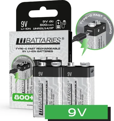 Immagine prodotto di LiiBattaries POWERFUL 9V USB-C 2pcs 500mAh 9V LIT-ION BATTERIA