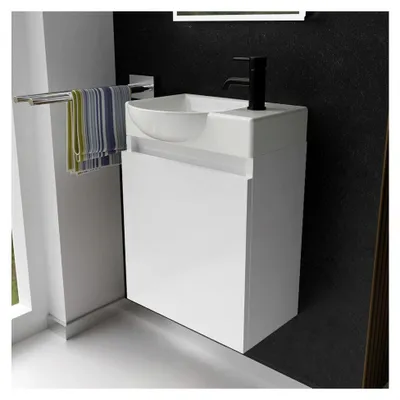 Produktbild von Alpenberger Gäste-WC Waschbecken mit Unterschrank | Kompaktes Badmöbel 45 cm Breite | Waschtisch mit Waschbeckenunterschrank (Weiß, Waschbecken - Linke Seite)