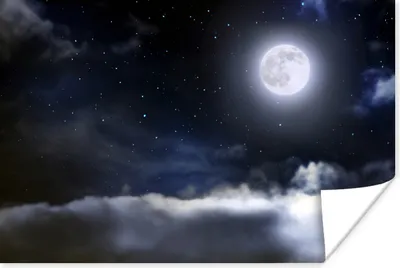 Produktbild von MuchoWow® Poster Mond - Sterne - Wolken 120x80 cm - Bilder