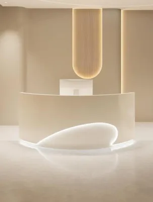 Image de Comptoir d'accueil, comptoir incurvé, comptoir de caisse, comptoir d'accueil beige 180 × 60 × 100 cm [M Duihao 180]