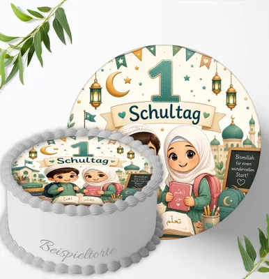 Produktbild von Tortenaufleger Einschulung personalisiert – essbares Tortenbild für den ersten Schultag – Tortendeko Schulanfang Schulkind ABC Schützen,  Ø 20cm 3286y