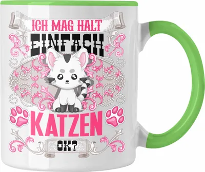 Produktbild von Trendation - Katzen Tasse Geschenk Katzen Mama Besitzer Spruch Geschenkidee Ich Mag Halt Einfach Katzen Ok (Grün)