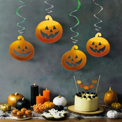 Obrázok produktu pre Sada halloweenskych dekorácií - 12 ks tekvíc, duchov - lesklá špirála