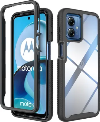 Produktbild von Moto G14 Hülle, Hybrid Transparente Rückseite TPU Bumper Stoßfest Schutzhülle für Motorola Moto G14 Schwarz