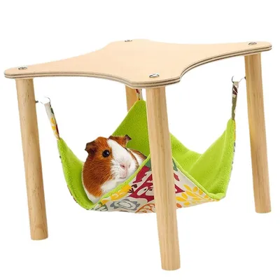 Produktbild von Meerschweinchen Hängematte mit Echtholz-Gestell,28x28x24cm Kleintierbett für Hamster & Nager,Stabiler Ruheplatz & Kletterspielzeug ,Naturholz, handgeschliffen & splitterfrei