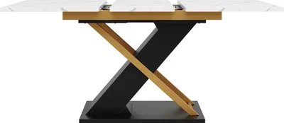 Produktbild von Sweiko Esstisch Ausziehtisch (120-160×80cm), Küchen-Wohnzimmertisch, Ausziehtisch, mit Hilfe von innenliegender Einlegeplatte auf 160cm ausziehbar, Esstisch mit goldenen Kreuzbeinen