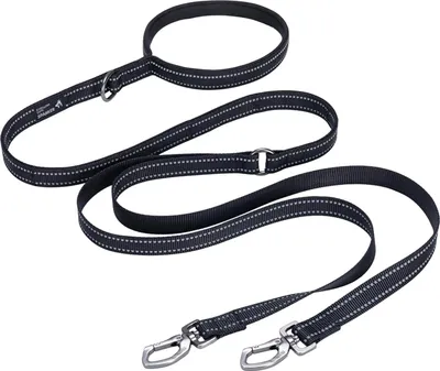 Produktbild von Reflektierende Nylon-Hundeleine für zwei Hunde - Gepolsterter Griff, ideal für Training und Laufen