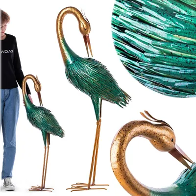 Zdjęcie produktu dla KADAX Figurka czapli do ogrodu 105 cm, duża rzeźba ogrodowa ze stali malowanej proszkowo, metalowa figurka jako dekoracja do stawu, ogrodu i tarasu, figurka ogrodowa