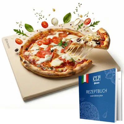Produktbild von CLP Pizzastein für Backofen und Grill 38x30 cm Corierit bis 900°C mit Rezeptbuch,38x30 cm