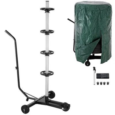 Produktbild von MONZANA® Felgenbaum mit Schutzhülle fahrbar für 4 Autoreifen – bis 100 kg belastbar Reifenständer inkl.Reifenmarkierer, passend für Reifen bis 225 mm Breite – mobiler Reifenbaum zur platzsparenden Aufbewahrung