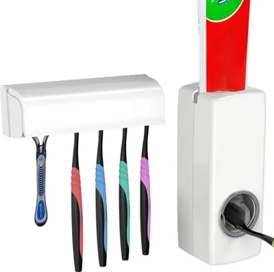 Produktbild von Zahnbürstenhalter Zahnpasta Spender Zahnbürstenhalter Automatisch und Halter Set,Einzigartiges Design Wandhalterung Automatische Zahnpastaspender Zahnbürstenhalter