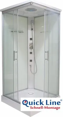 Produktbild von Komplettduschkabine TWIST 2 mit Schnellmontage 90 x 90 x 215 - Chrom - Kopf- und Handbrause - Massagedüsen - Mit Glasablage