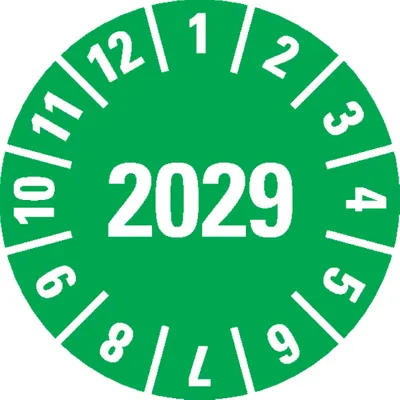 Produktbild von Dreifke® Prüfplakette 2029, grün, Dokumentenfolie, selbstklebend, Ø 15mm, 60/...