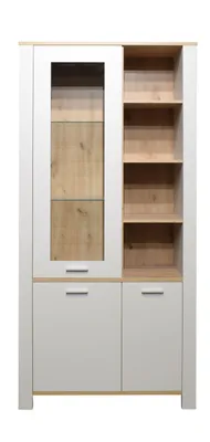 Produktbild von FURNARO Vitrine Nele Standvitrine Vitrinenschrank B/H/T: 96x203x44 cm, Farbe:Kreidegrau matt lack/ asteiche