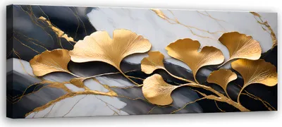 Produktbild von Leinwandbild Ginkgo Botanisch Marmor Grau Gold 120x40 Feeby Gold bild für die wand bereit zum aufhängen