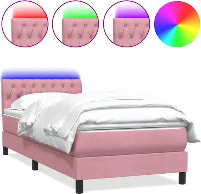 Obrázok produktu pre Posteľný rám boxsping s matracom a LED ružový 90x220 cm zamat