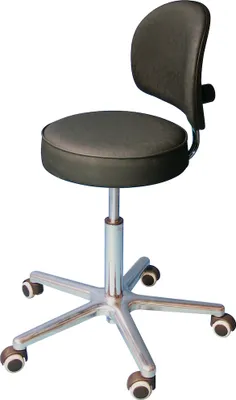 Produktbild von Drehhocker Indianapolis mit Rückenlehne | Sitzhöhe 46-59cm | Ø 61cm | Tragfähigkeit 110kg | Kunstleder-Sitz | Aluminium-Fußkreuz mit Rollen | Schwarz