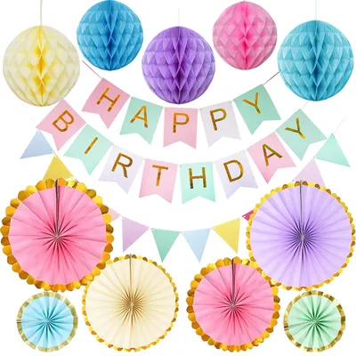 Geburtstagsdeko-Set, Pastell, Happy Birthday, wiederverwendbar