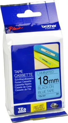 Produktbild von Brother Schriftband 18mm, Scwarz auf blau, TZe, Grau, Wärmeübertragung, Philippinen, 5 Jahr(e)