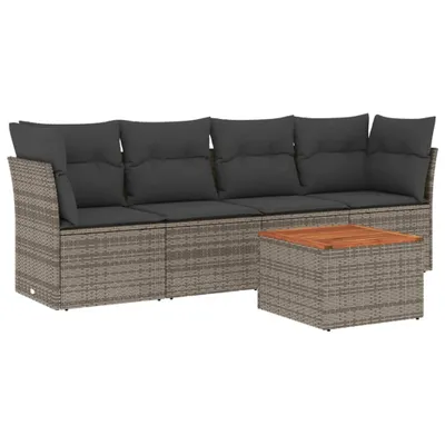 Produktbild von vidaXL 5-tlg. Garten-Sofagarnitur mit Kissen Grau Poly Rattan