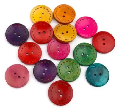 Obrázek produktu pro 50 barevných dřevěných knoflíků, 25 mm, 2 otvory, kulaté, pestré směsi