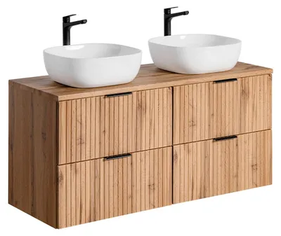 Produktbild von Doppelwaschtisch 120.8cm Adriel mit 4 Schubladen, Eichenoptik