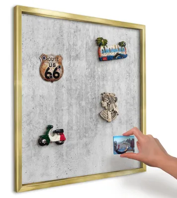 Produktbild von Magnettafel 50x50 cm mit goldenem Rahmen - Magnetische Metalltafel, Magnetpinnwand zur Wandmontage für Wohnzimmer, Küche, Flur, Kinderzimmer und Büro - Graue Textur