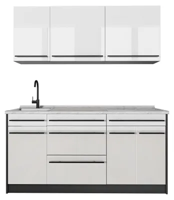 Zdjęcie produktu dla Kuchnia pojedyncza Vicco R-Line Biały wysoki połysk/Antracyt 160 cm blat roboczy Marmur, Model 66112
