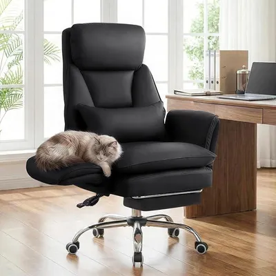 Produktbild von Bürostuhl Chefsessel Ergonomisch, Gaming Stuhl mit 5-Stufig Verstellbare Armlehnen & Fußstütze, Kunstleder Schreibtischstuhl mit 135° Verstellbarer Rückenlehne & Lendenwirbelstütze, Schwarz