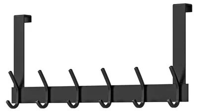 Immagine prodotto di Gancio appendiabiti con 6 ganci, in acciaio inossidabile, colore nero, adatto per porte con uno spessore massimo di 2 cm