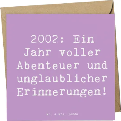 Produktbild von Mr. & Mrs. Panda Glückwunschkarte Spruch 2002 Geburtstag Abenteuer - Lavendeltraum - Geschenk, faltkarte, Geburtstagsgeschenk, unglaubliche Erinnerungen, anlasskarte
