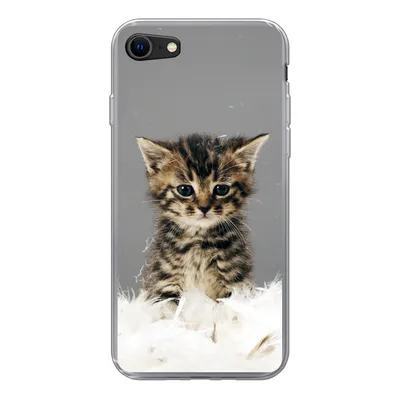 Produktbild von MuchoWow® Handyhülle Schutzhülle Hülle für iPhone SE 2022 Katze - Kätzchen - Federn Silikon Softcase Handy Hülle - Schutzhülle