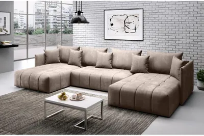 Produktbild von FURMEB24 ASPEN U Ecksofa mit Schlaffunktion Bettzeugablage 346x188cm, Sofa U Form, beige