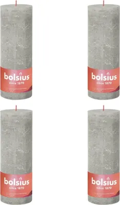 Obrázok produktu pre Bolsius Rustikálne stĺpové sviečky Shine 4 ks 190x68 mm Pieskovo sivá