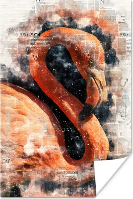 Produktbild von MuchoWow® Poster Flamingo - Sterne - Zeitung 80x120 cm - Papierdruck