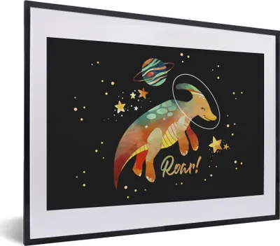 Produktbild von MuchoWow® Gerahmtes Poster Zitate - 'Brüllen' - Dinosaurier - Sprichwörter - Kinder - Jungen - Mädchen - Kinder 40x30 cm - Poster mit Schwarzem Bilderrahmen Wandposter Rahmen Foto Bilder - Bilderrahmen - Poster im Rahmen