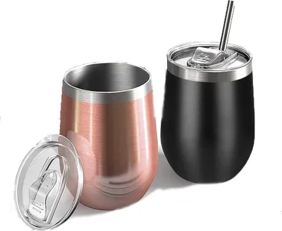 Produktbild von 2er-Pack Weinbecher aus Edelstahl, isoliert mit Deckel, Campinggeschenk für Frauen