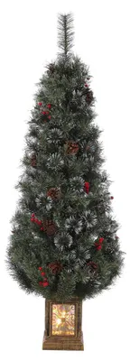 Image de Arbre de Noël artificiel, 150 cm (4,5 pieds), couleur vert naturel, branches denses, avec éclairage LED – Montage à charnière, support métallique