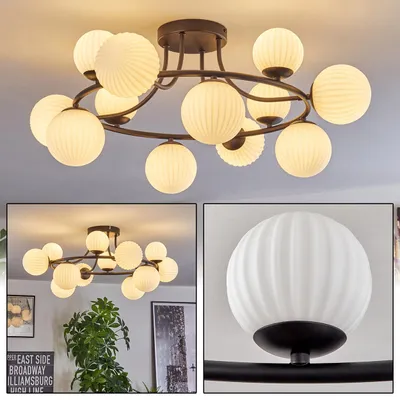 Produktbild von Isorella 12-flammige Deckenlampe aus Metall/Glas in Schwarz/Weiß