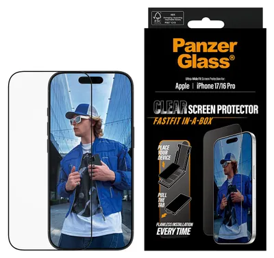 Productafbeelding van PanzerGlass iP 17 / 16 Pro UWF met zwarte rand, snelle installatie