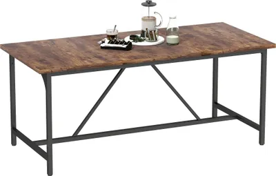 Image de Table de salle à manger - Rectangulaire - Pour 6-8 personnes - Pieds en métal - 180×80×75.5 cm - Style moderne - Marron rustique